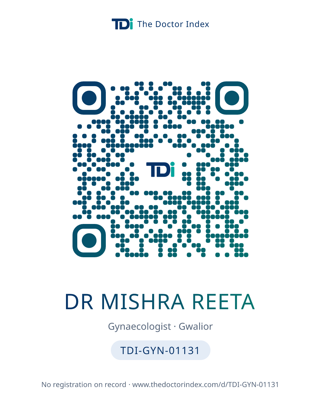 QR card for Dr Mishra Reeta, TDI-GYN-01131