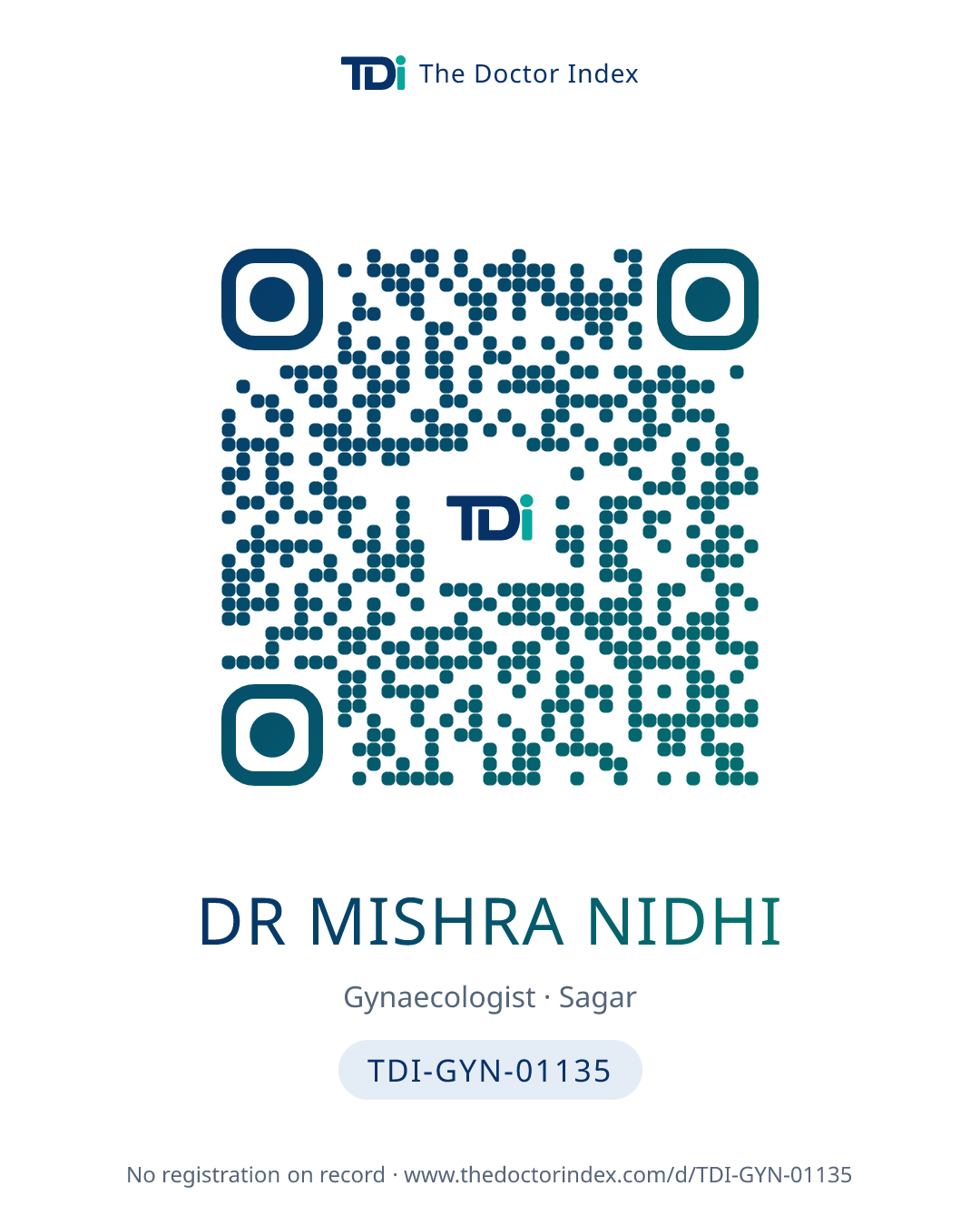 QR card for Dr Mishra Nidhi, TDI-GYN-01135