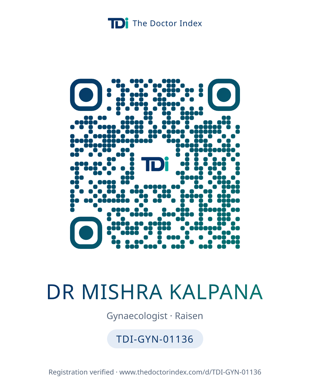 QR card for Dr Mishra Kalpana, TDI-GYN-01136