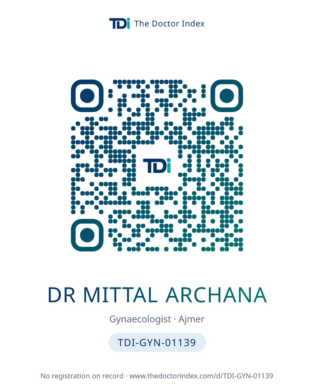 QR card for Dr Mittal Archana, TDI-GYN-01139