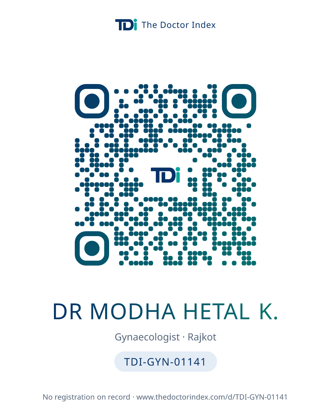 QR card for Dr Modha Hetal K., TDI-GYN-01141