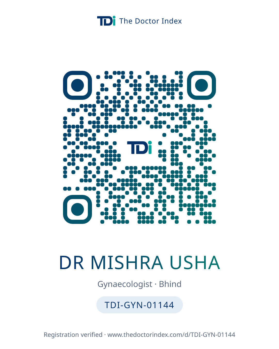 QR card for Dr Mishra Usha, TDI-GYN-01144
