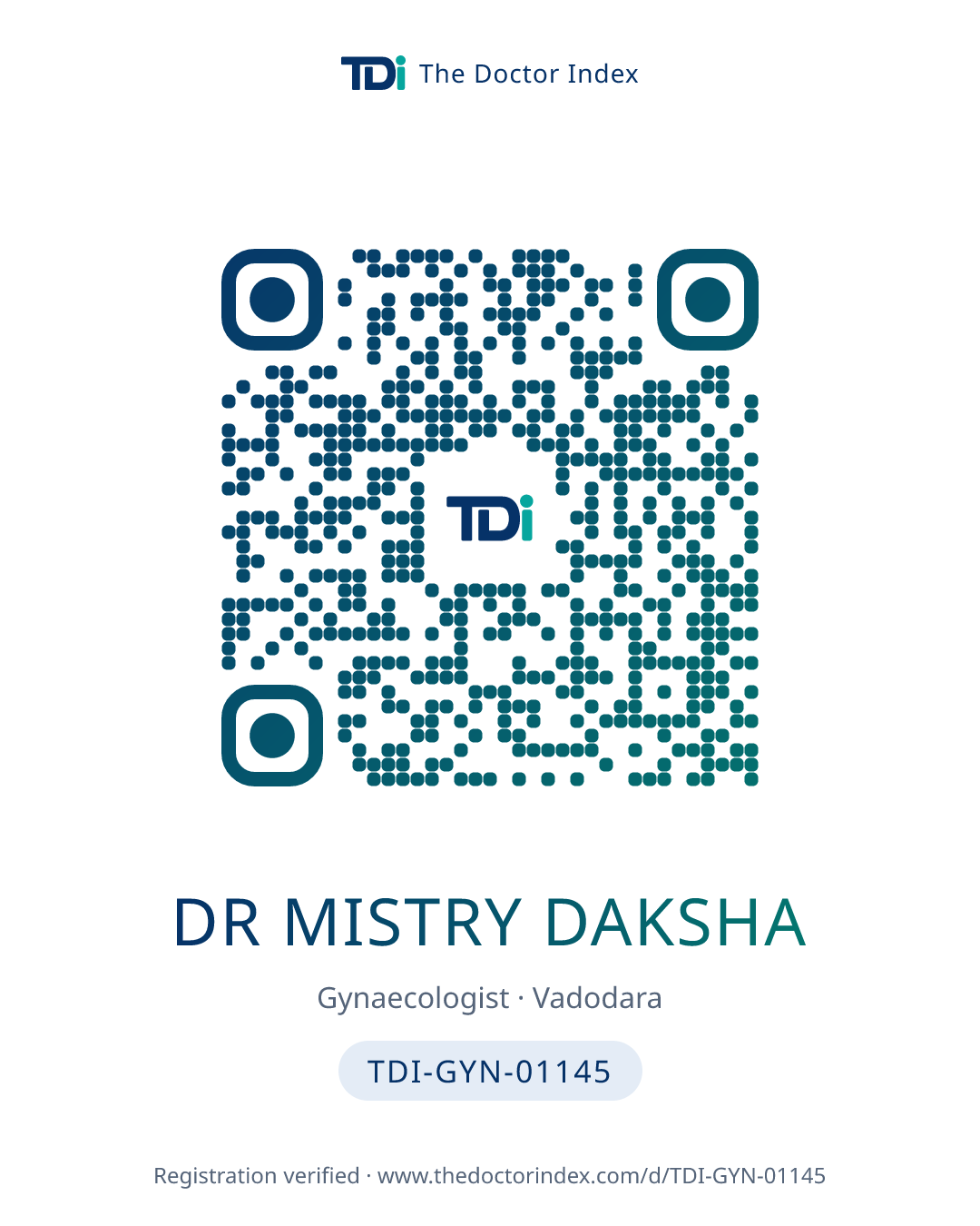 QR card for Dr Mistry Daksha, TDI-GYN-01145