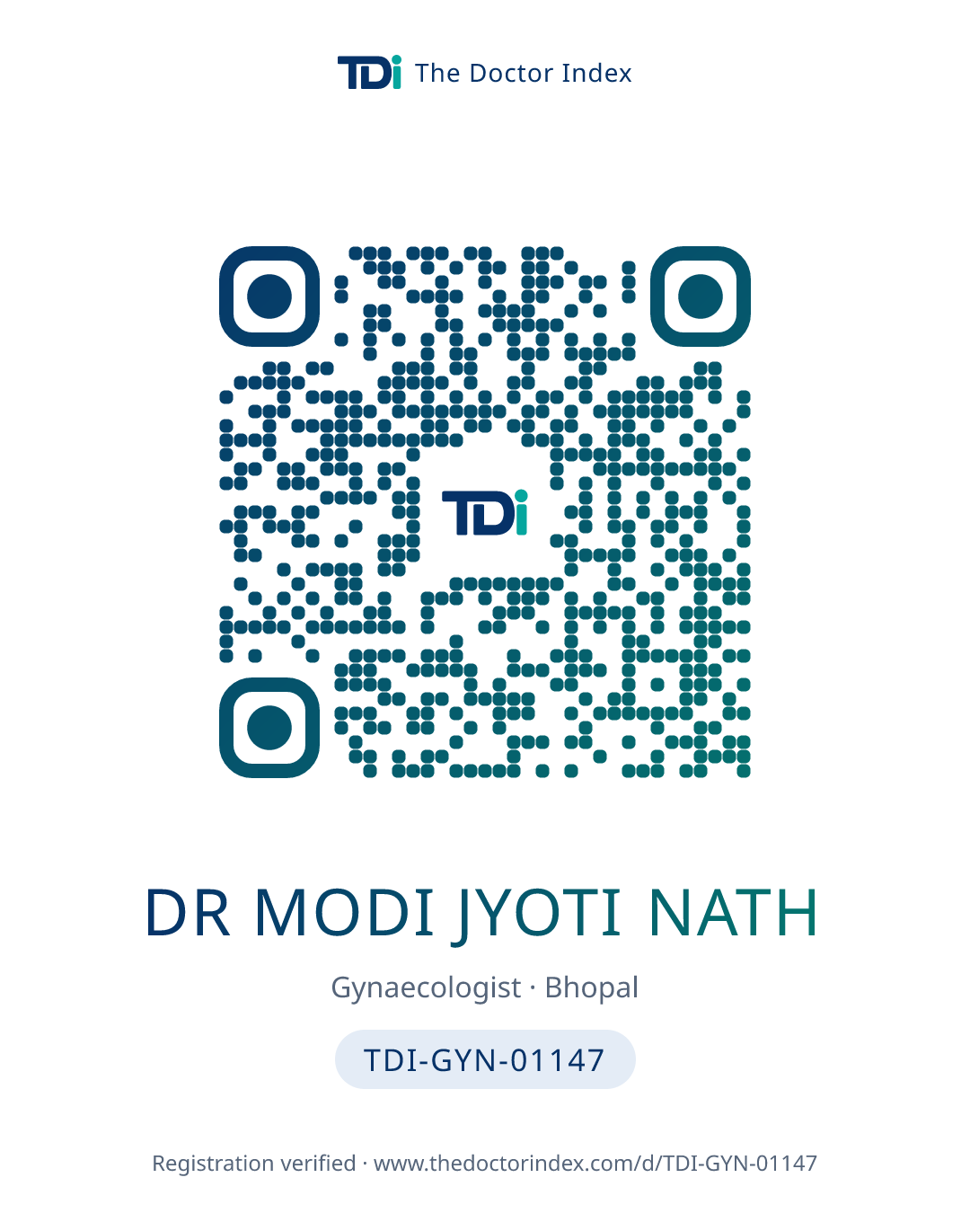QR card for Dr Modi Jyoti Nath, TDI-GYN-01147