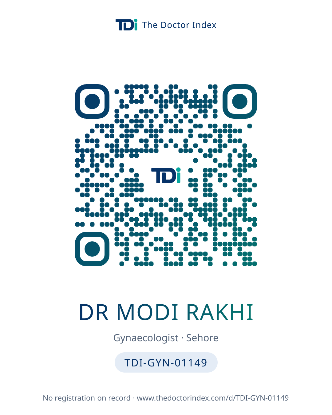 QR card for Dr Modi Rakhi, TDI-GYN-01149