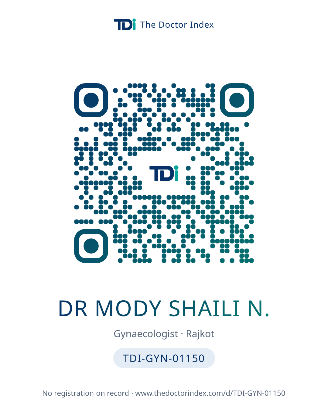 QR card for Dr Mody Shaili N., TDI-GYN-01150