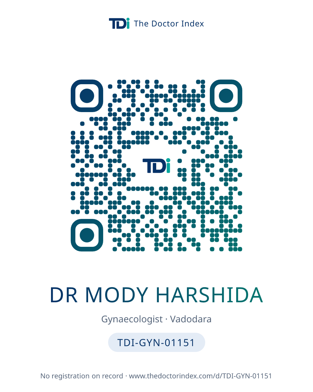 QR card for Dr Mody Harshida, TDI-GYN-01151