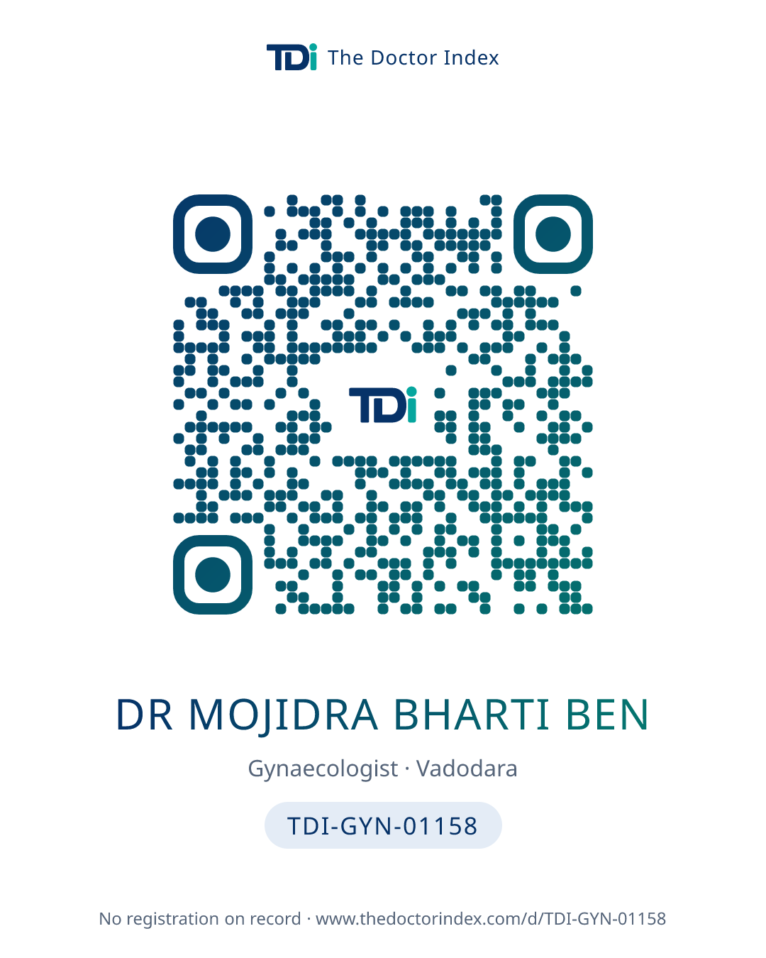 QR card for Dr Mojidra Bharti Ben, TDI-GYN-01158