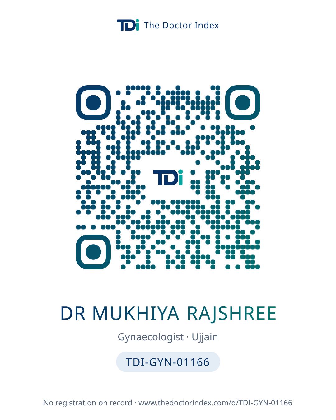 QR card for Dr Mukhiya Rajshree, TDI-GYN-01166