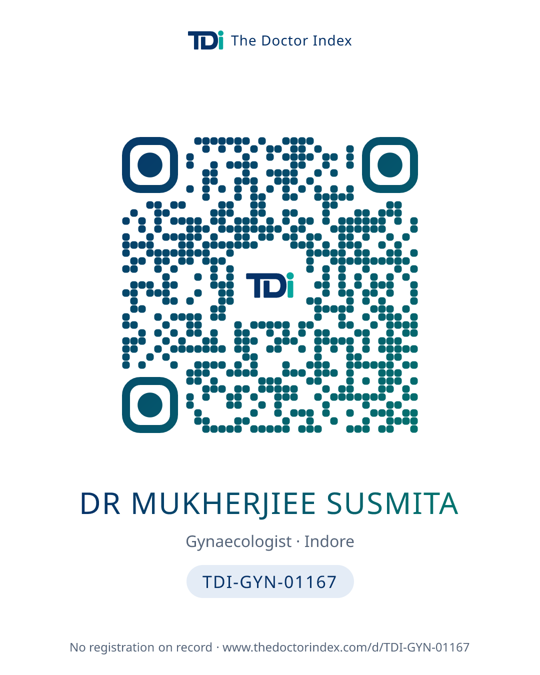 QR card for Dr Mukherjiee Susmita, TDI-GYN-01167