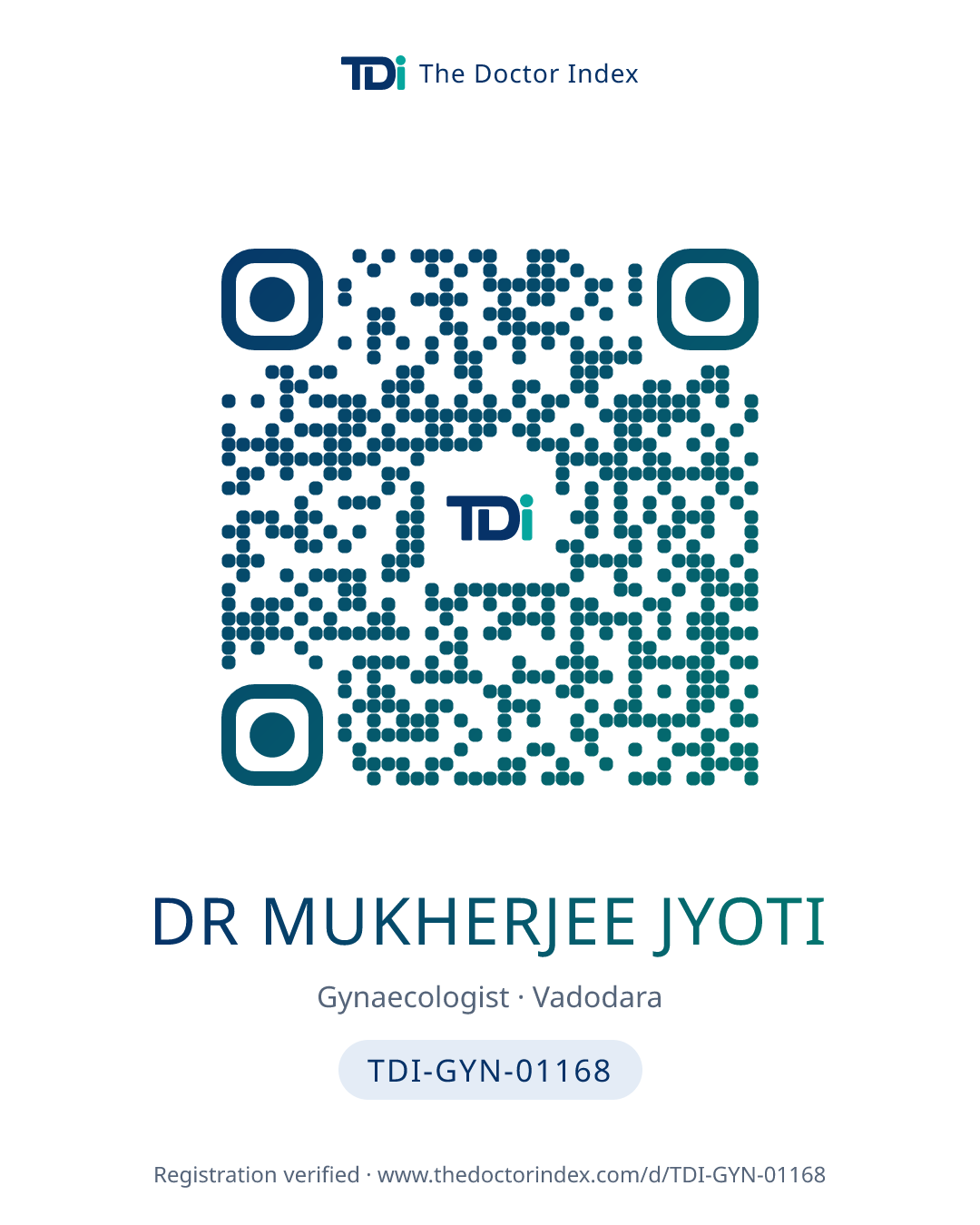 QR card for Dr Mukherjee Jyoti, TDI-GYN-01168