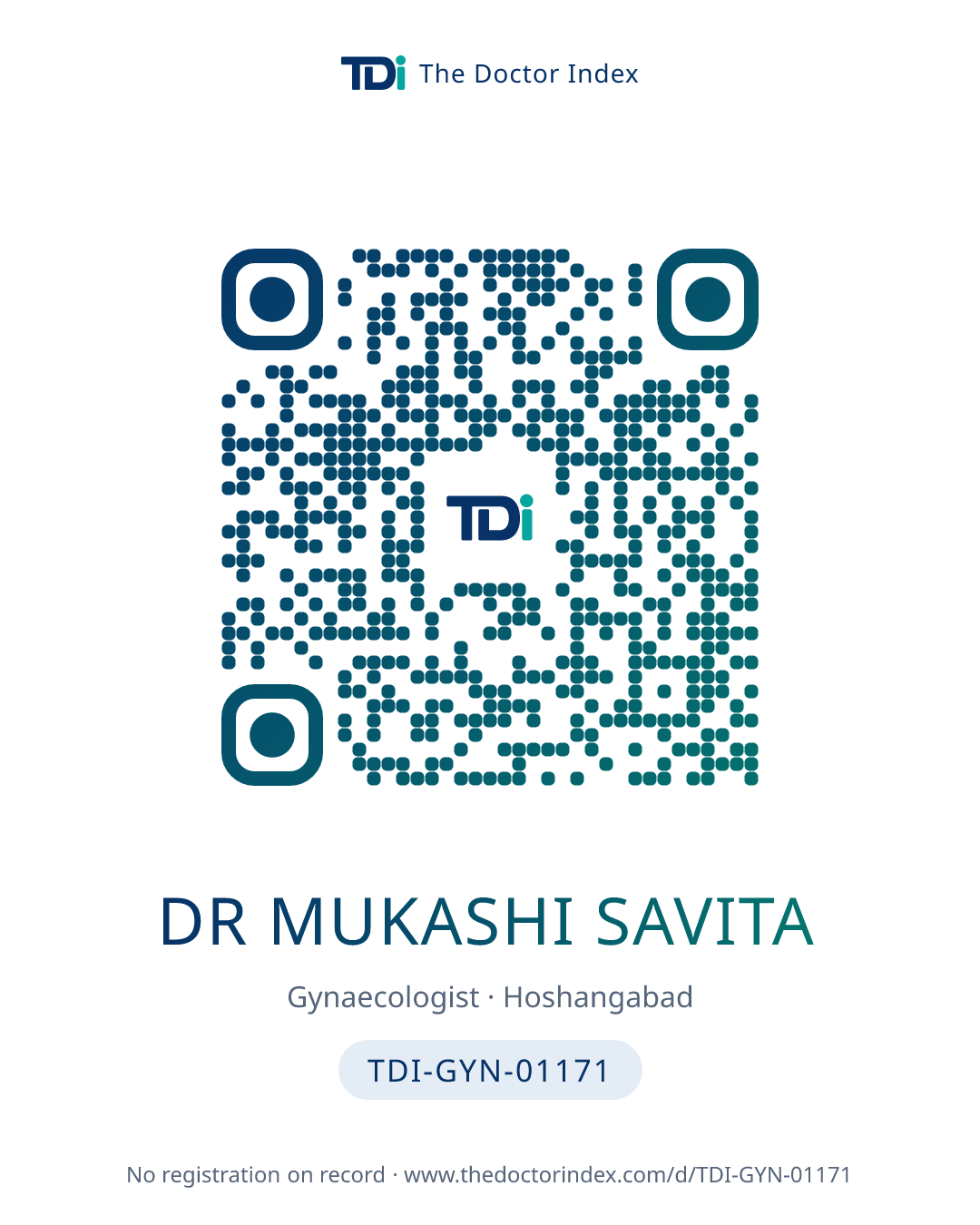 QR card for Dr Mukashi Savita, TDI-GYN-01171