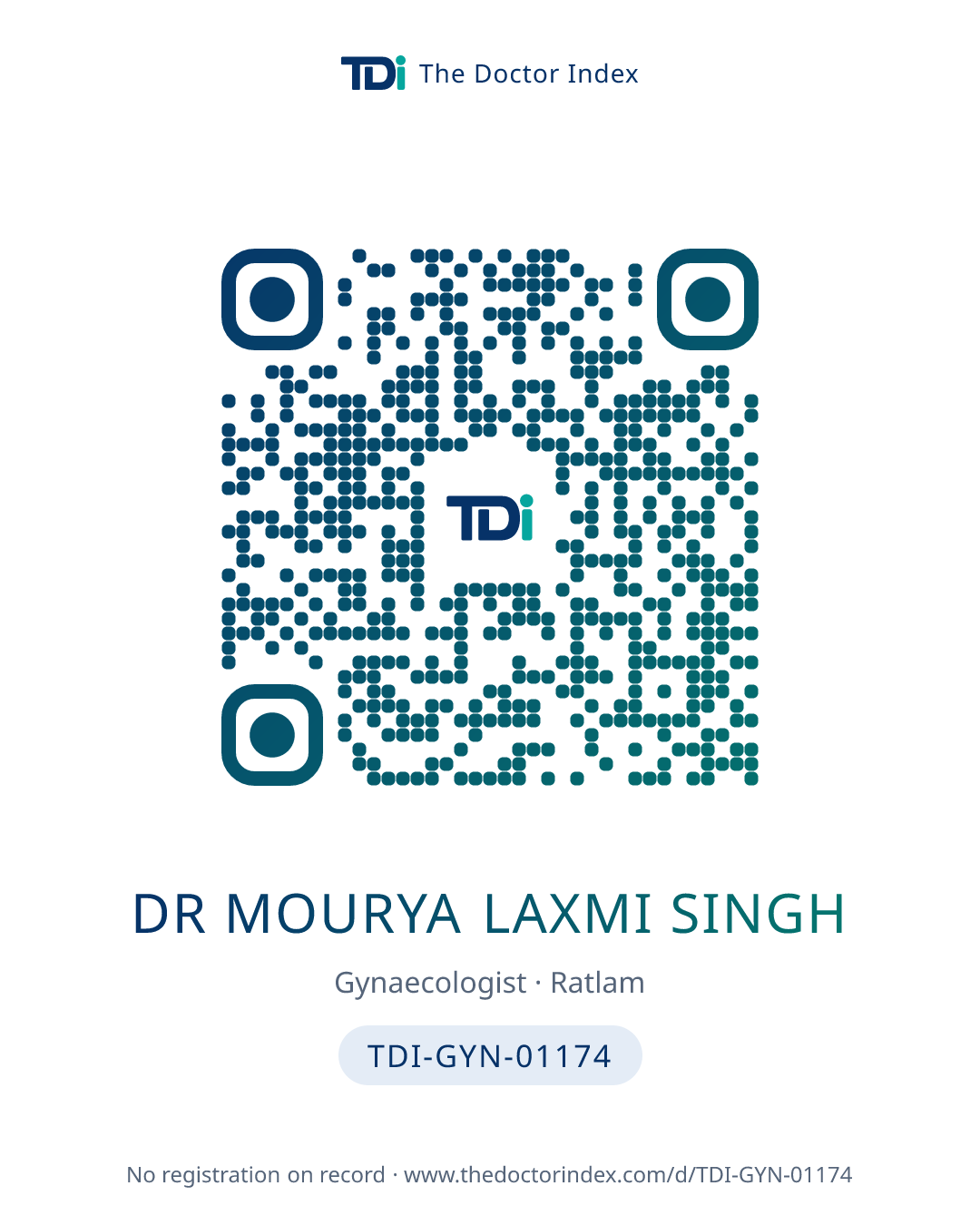 QR card for Dr Mourya Laxmi Singh, TDI-GYN-01174