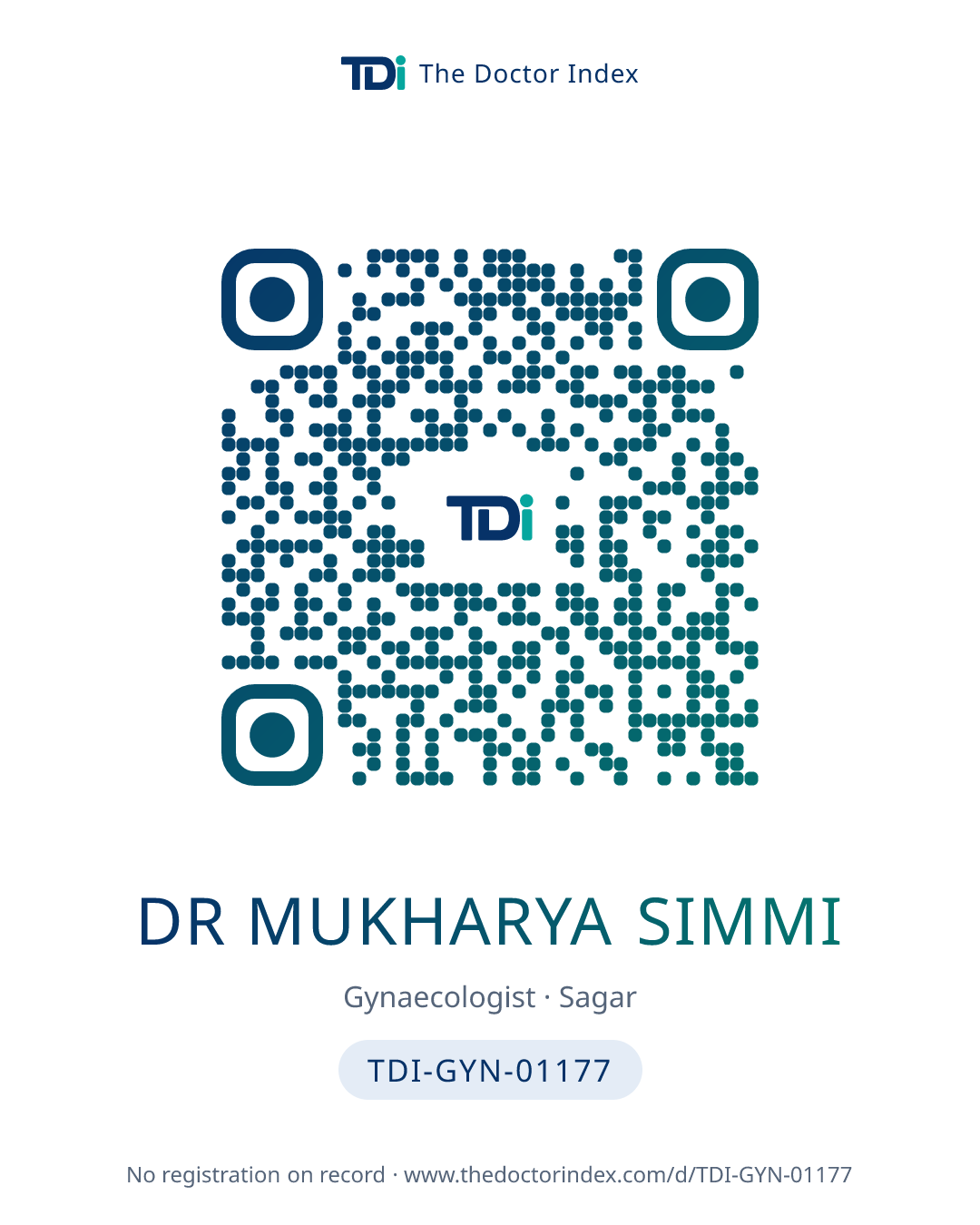 QR card for Dr Mukharya Simmi, TDI-GYN-01177