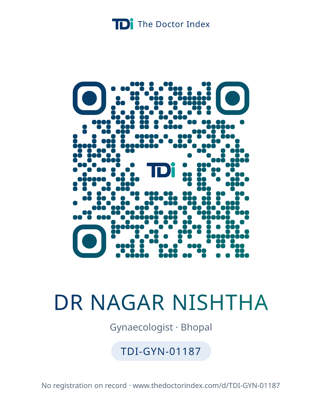 QR card for Dr Nagar Nishtha, TDI-GYN-01187