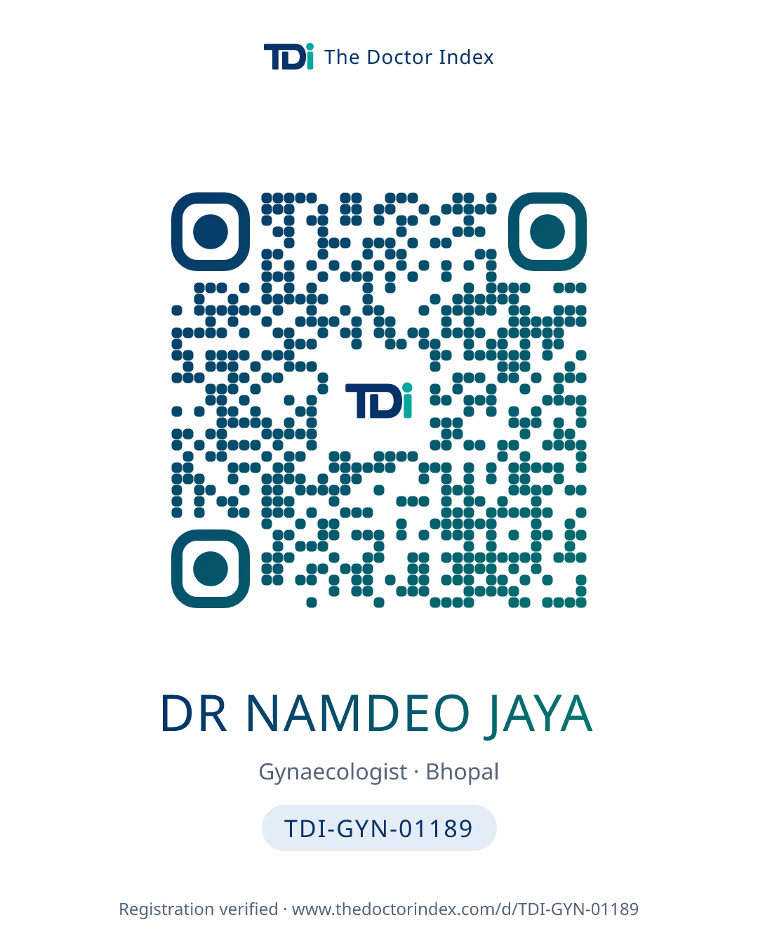QR card for Dr Namdeo Jaya, TDI-GYN-01189