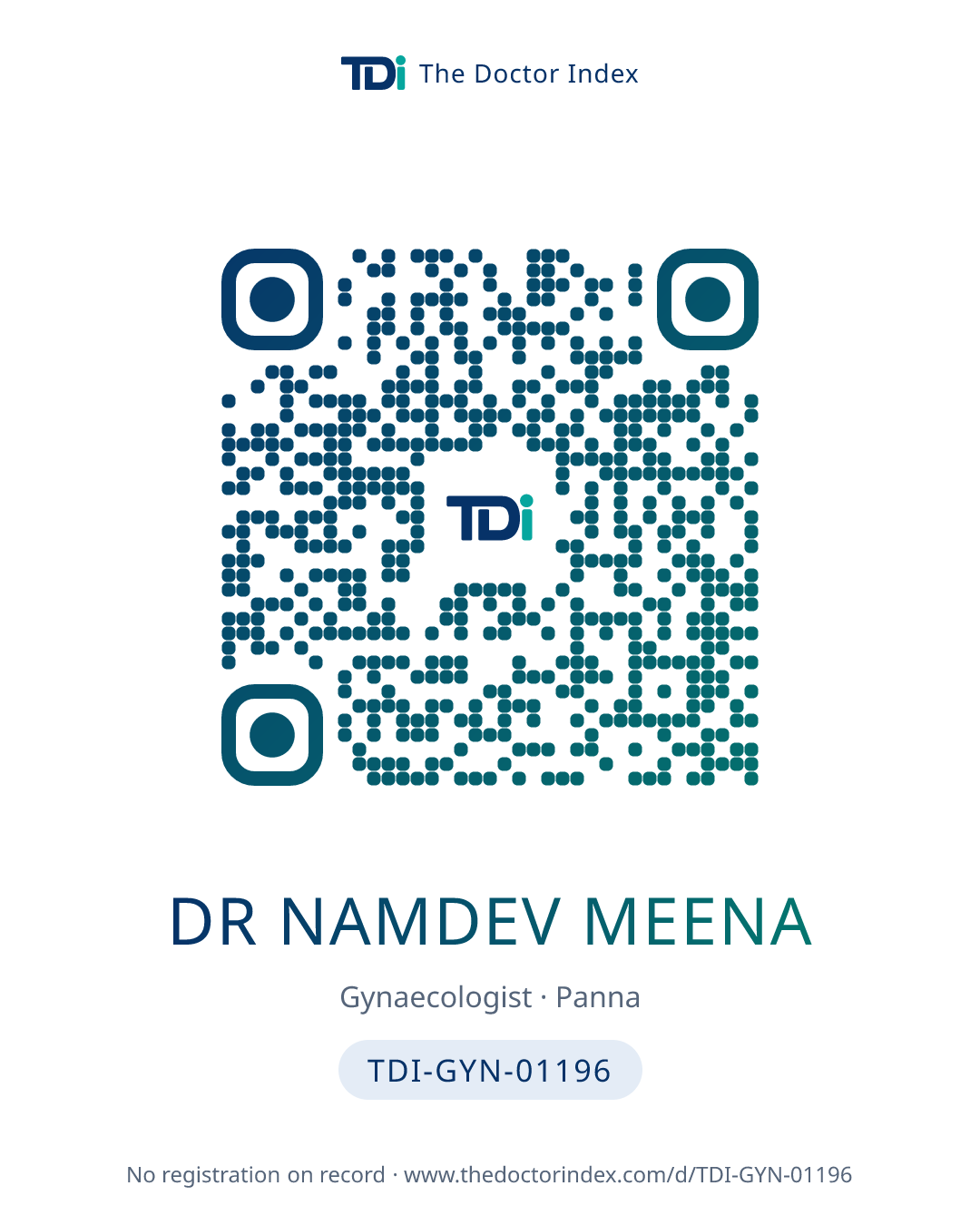 QR card for Dr Namdev Meena, TDI-GYN-01196