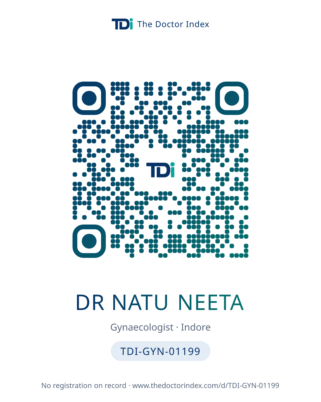 QR card for Dr Natu Neeta, TDI-GYN-01199