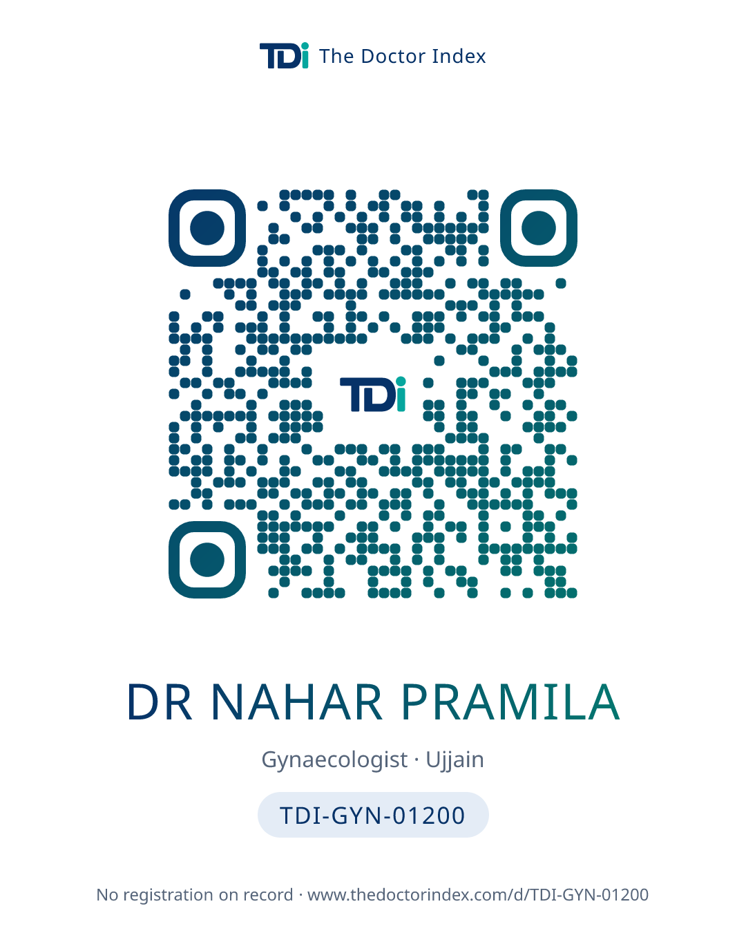 QR card for Dr Nahar Pramila, TDI-GYN-01200