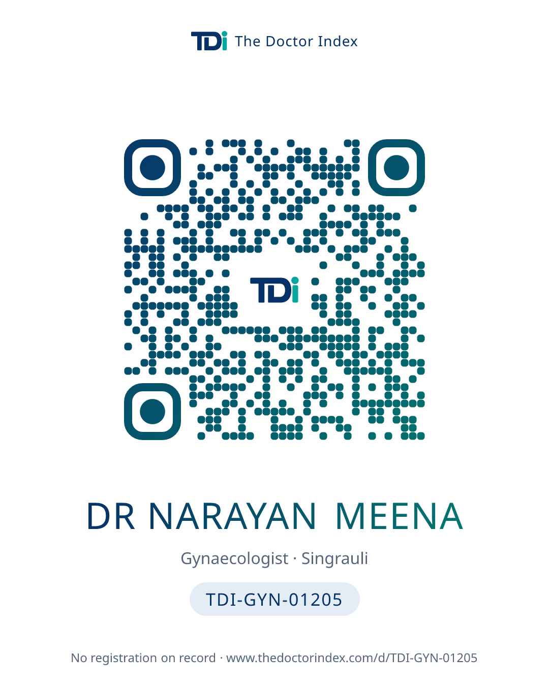 QR card for Dr Narayan Meena, TDI-GYN-01205