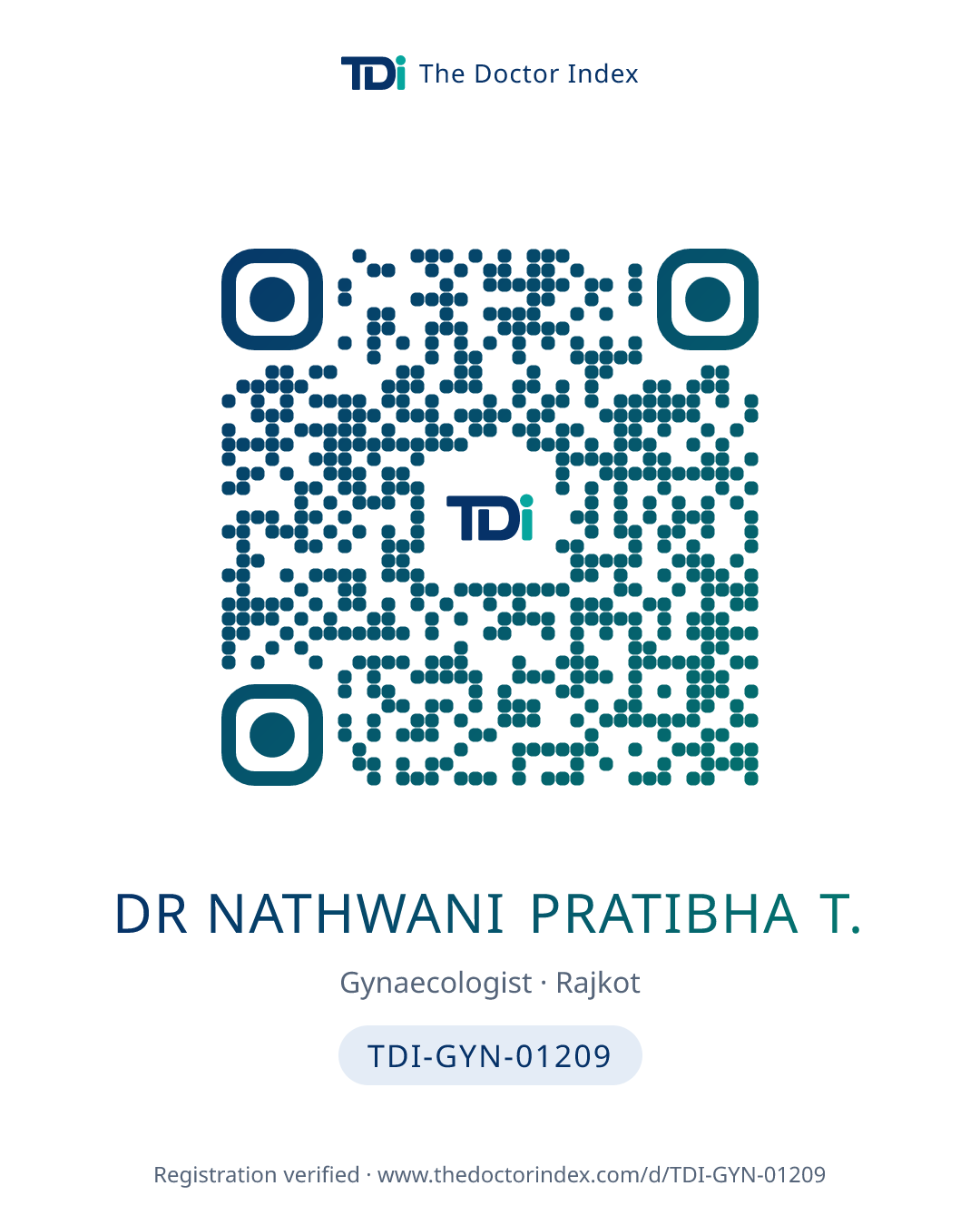 QR card for Dr Nathwani Pratibha T., TDI-GYN-01209