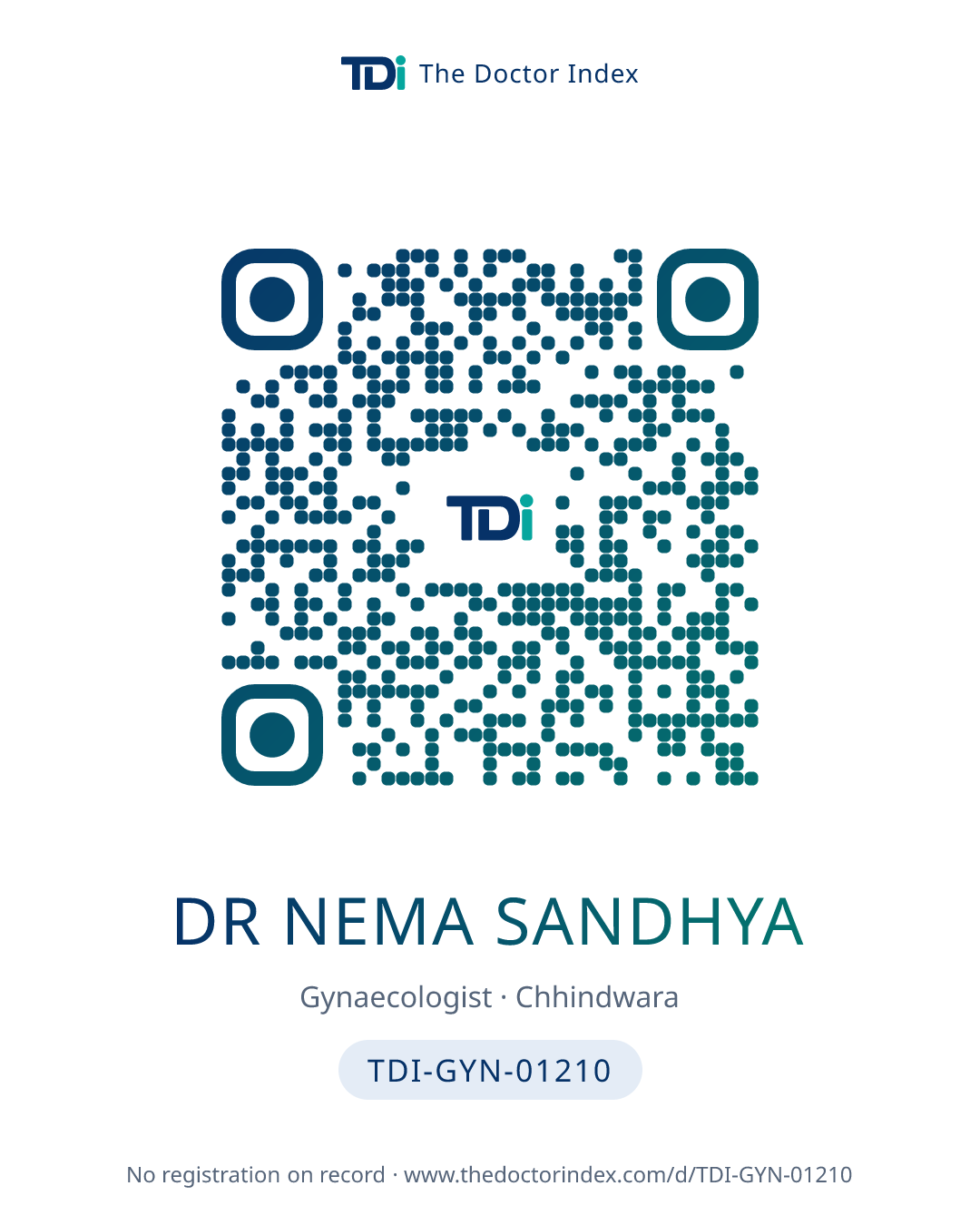 QR card for Dr Nema Sandhya, TDI-GYN-01210