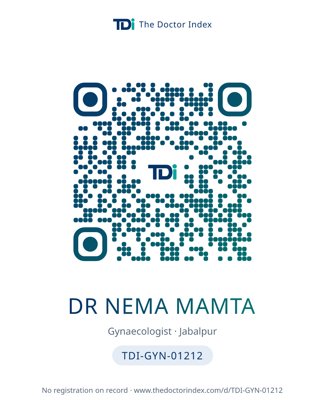 QR card for Dr Nema Mamta, TDI-GYN-01212