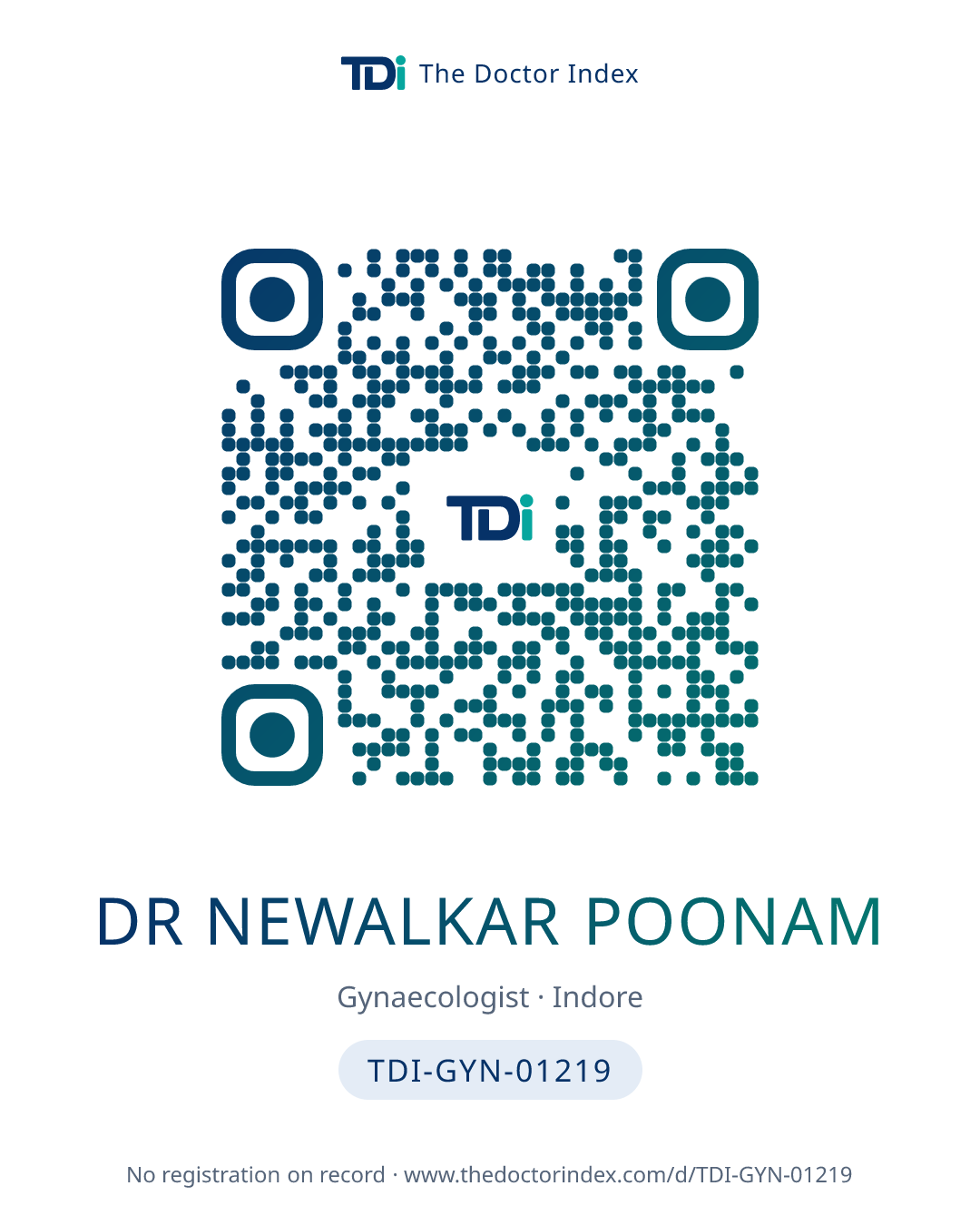 QR card for Dr Newalkar Poonam, TDI-GYN-01219