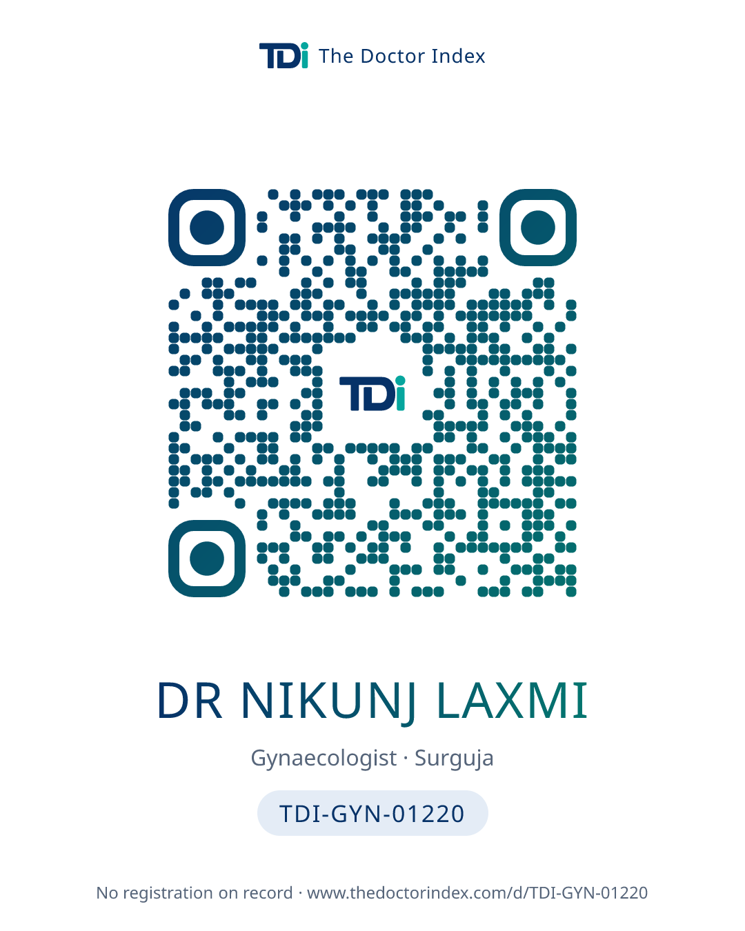 QR card for Dr Nikunj Laxmi, TDI-GYN-01220