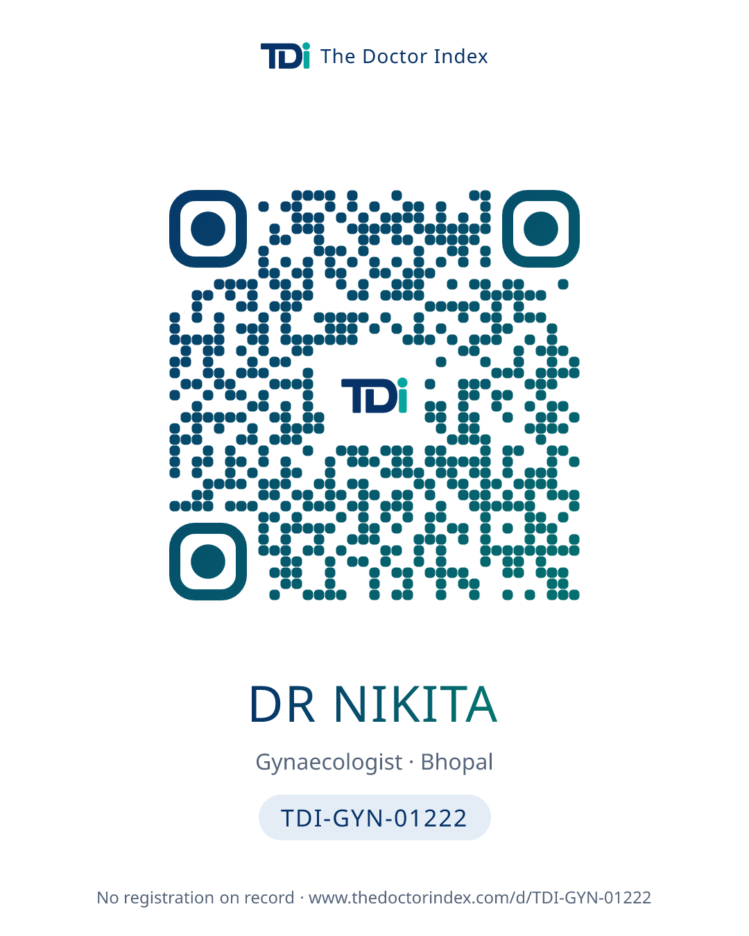 QR card for Dr Nikita, TDI-GYN-01222