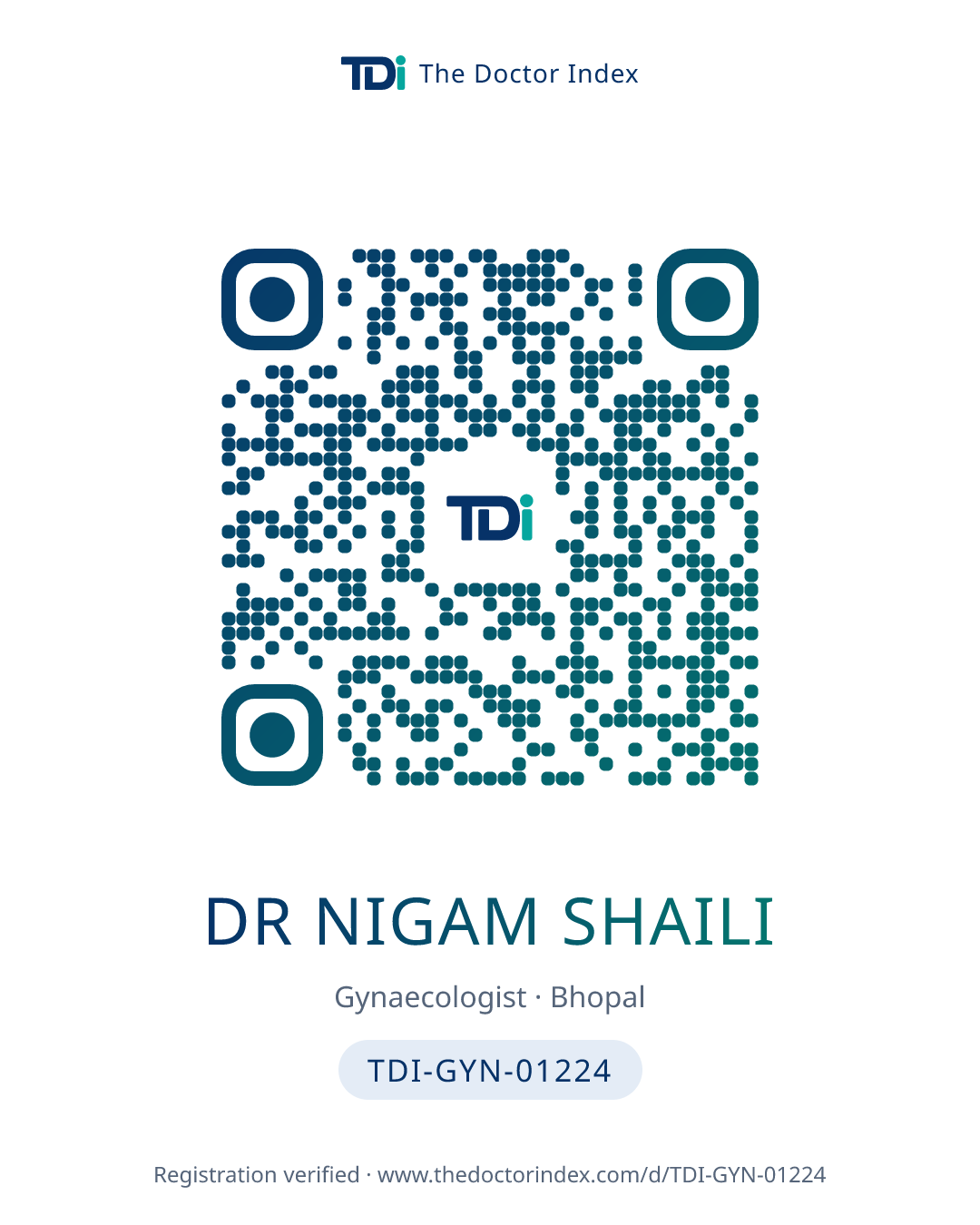 QR card for Dr Nigam Shaili, TDI-GYN-01224
