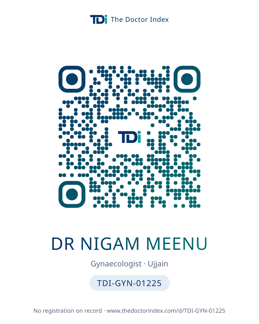 QR card for Dr Nigam Meenu, TDI-GYN-01225