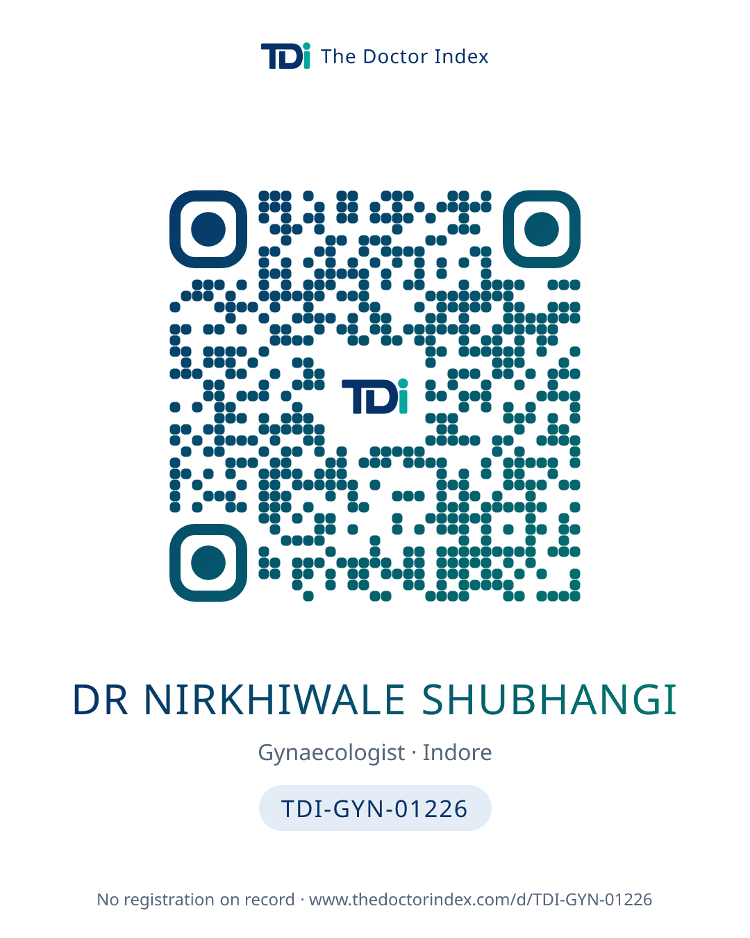QR card for Dr Nirkhiwale Shubhangi, TDI-GYN-01226