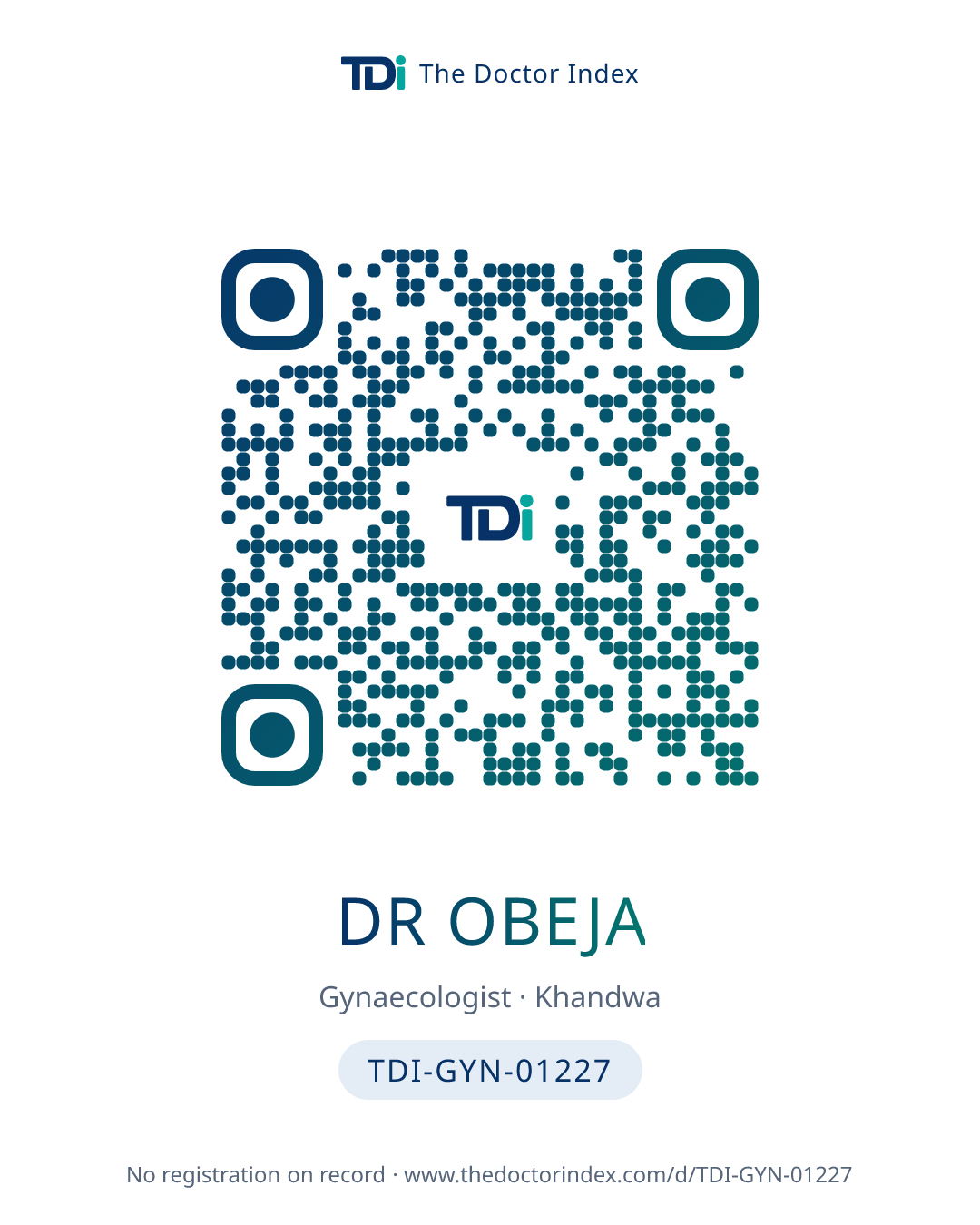 QR card for Dr Obeja, TDI-GYN-01227