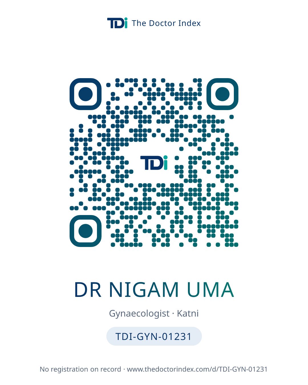 QR card for Dr Nigam Uma, TDI-GYN-01231