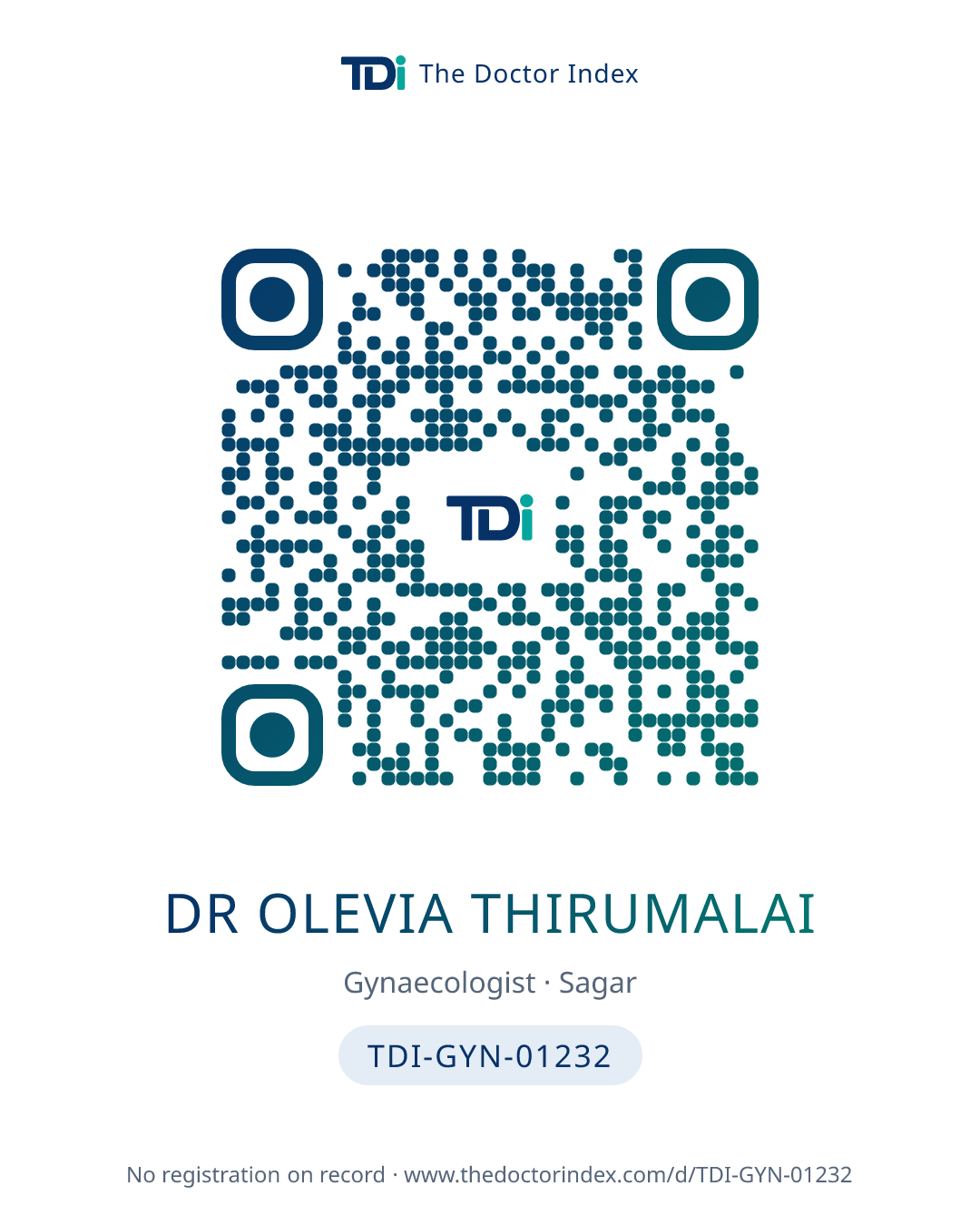 QR card for Dr Olevia Thirumalai, TDI-GYN-01232