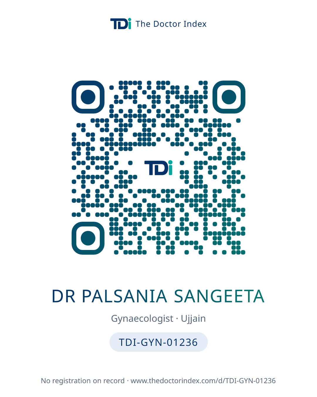 QR card for Dr Palsania Sangeeta, TDI-GYN-01236