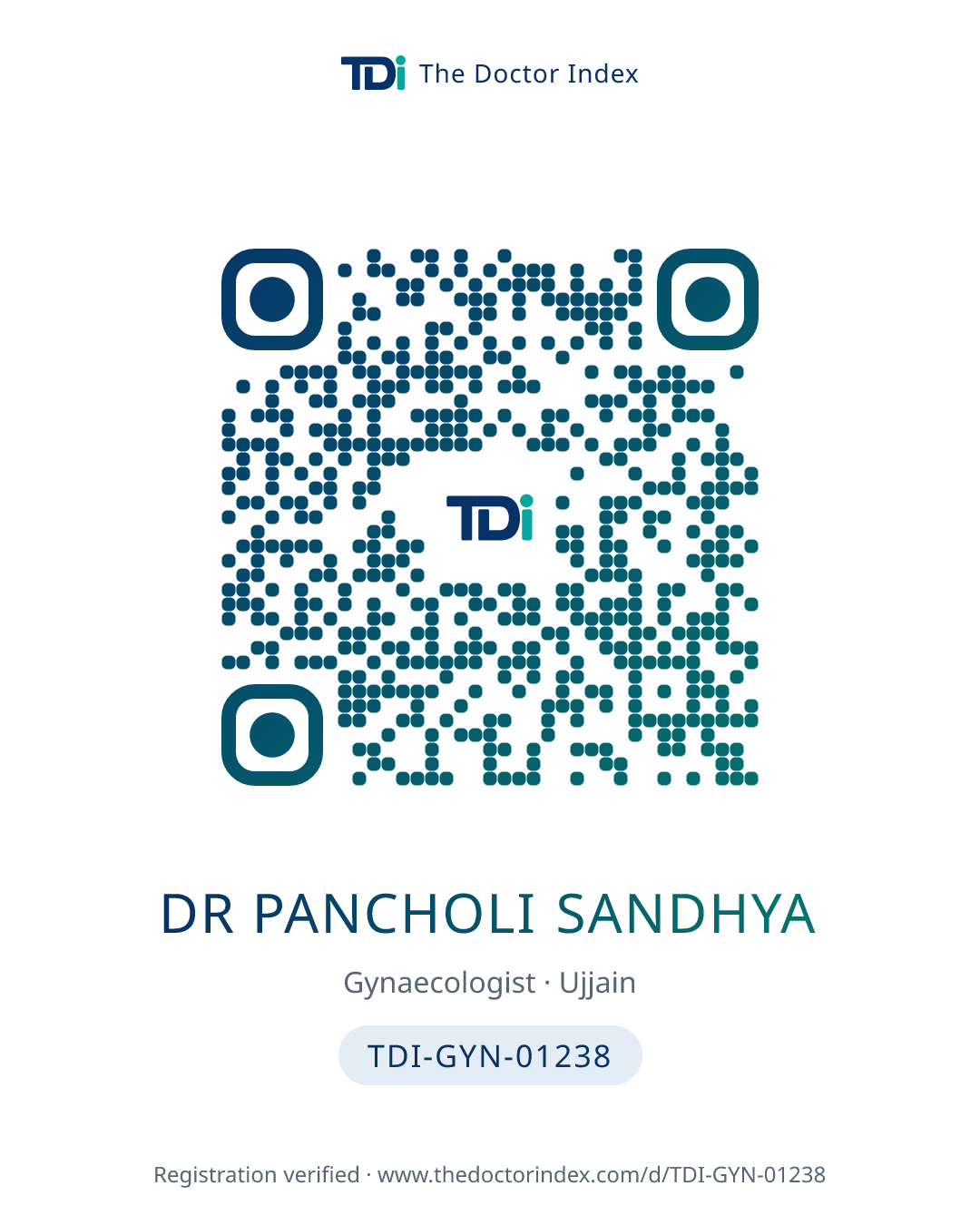 QR card for Dr Pancholi Sandhya, TDI-GYN-01238