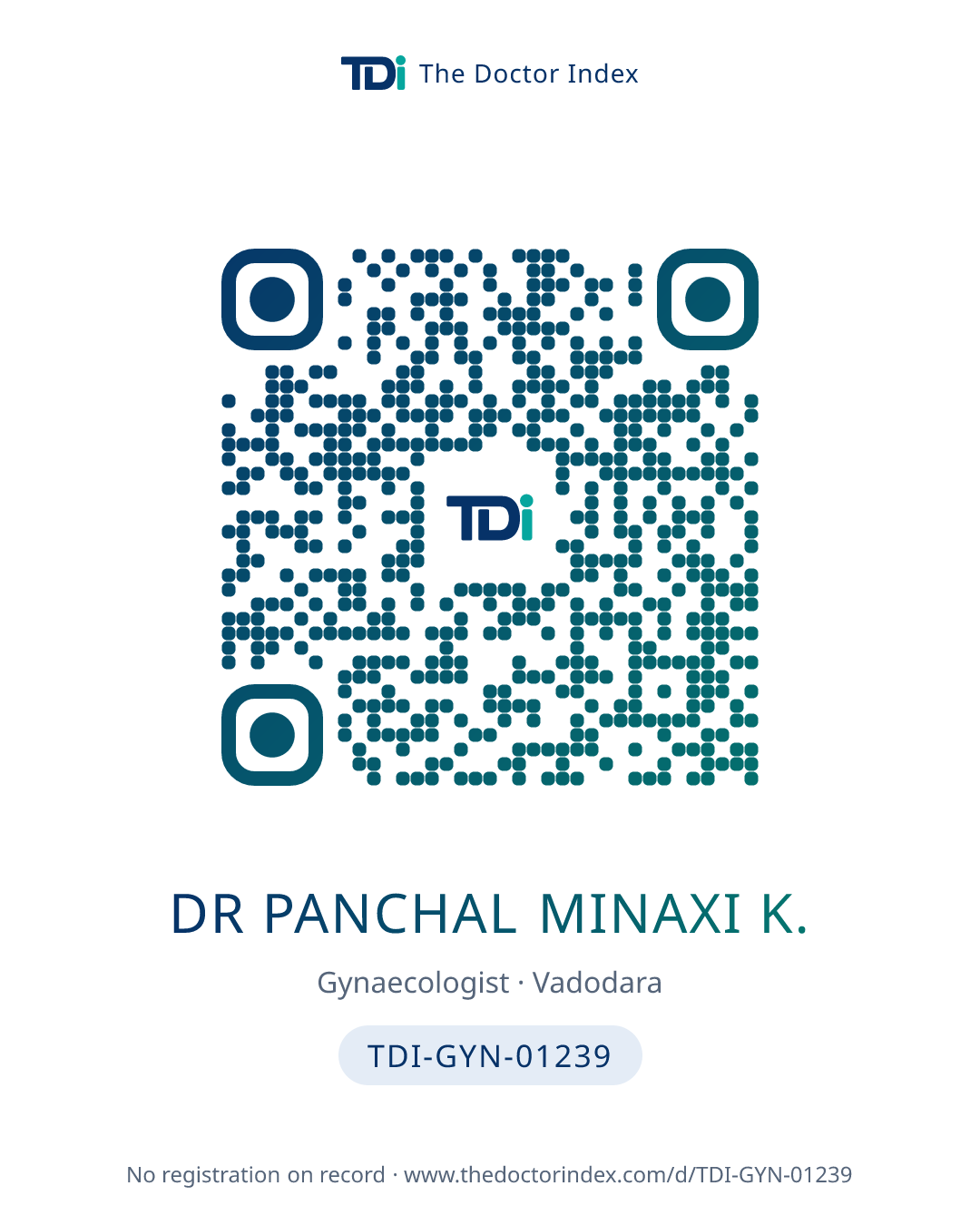 QR card for Dr Panchal Minaxi K., TDI-GYN-01239