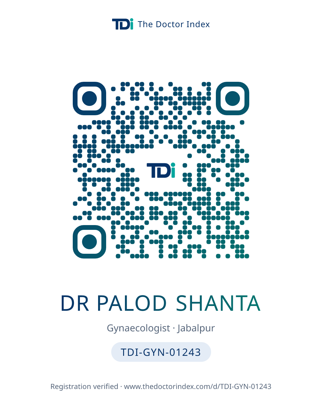 QR card for Dr Palod Shanta, TDI-GYN-01243