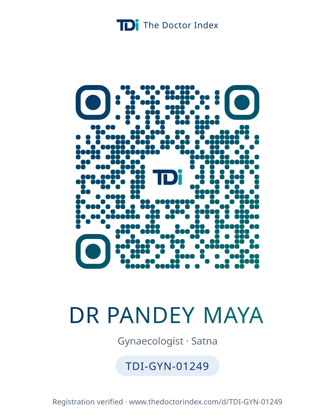 QR card for Dr Pandey Maya, TDI-GYN-01249