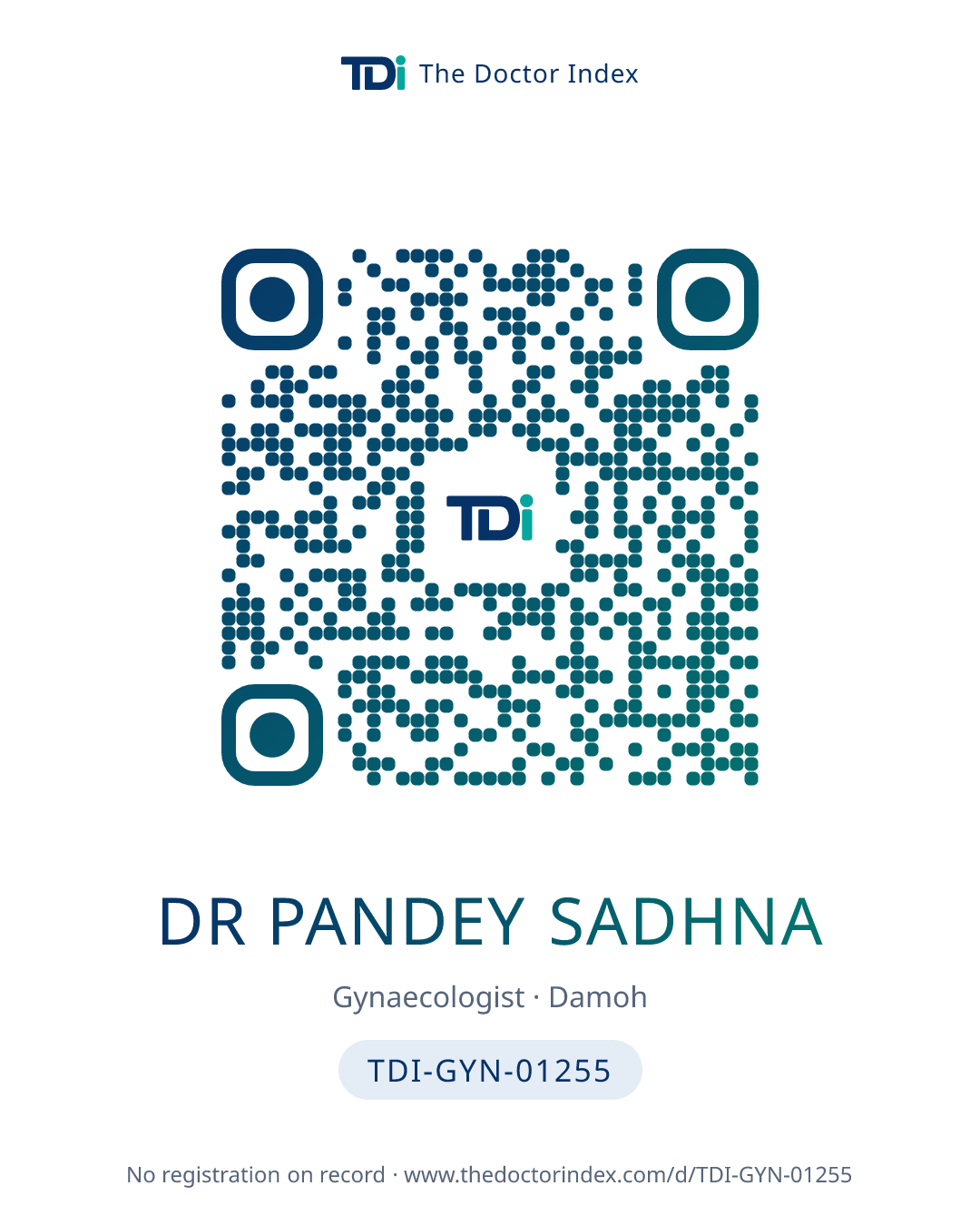 QR card for Dr Pandey Sadhna, TDI-GYN-01255