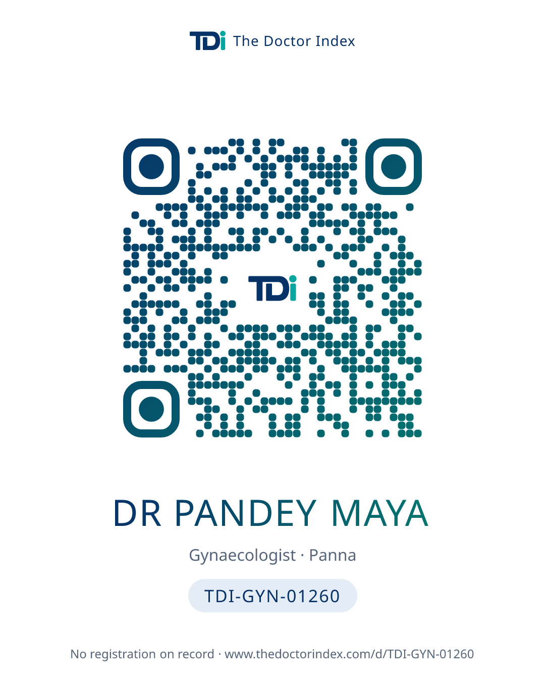 QR card for Dr Pandey Maya, TDI-GYN-01260