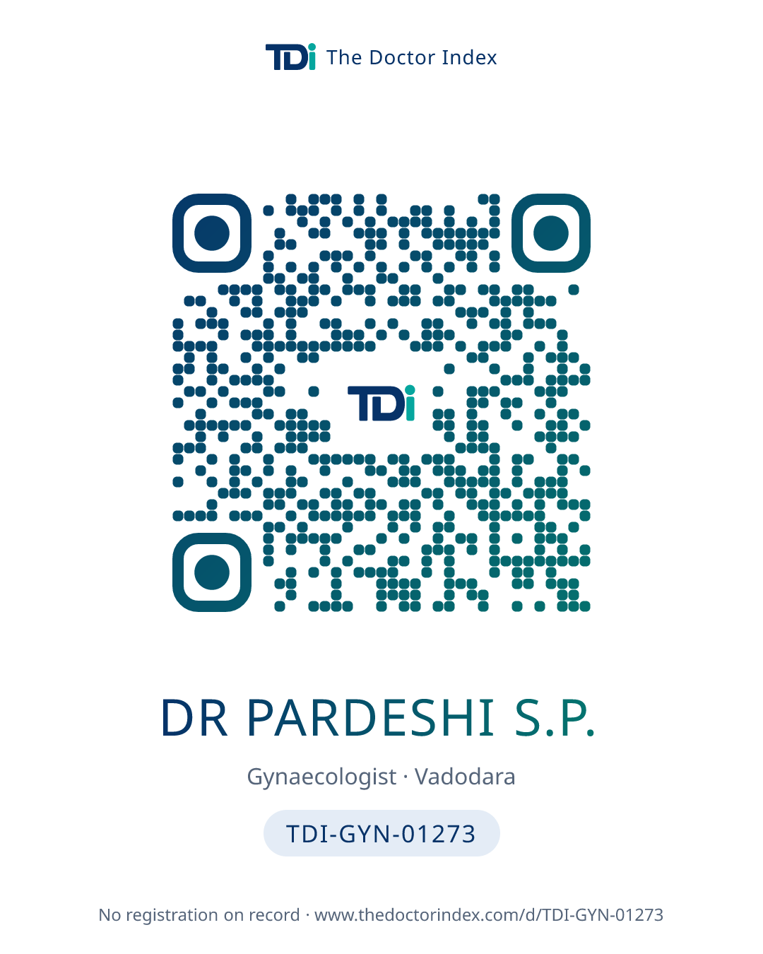 QR card for Dr Pardeshi S.P., TDI-GYN-01273