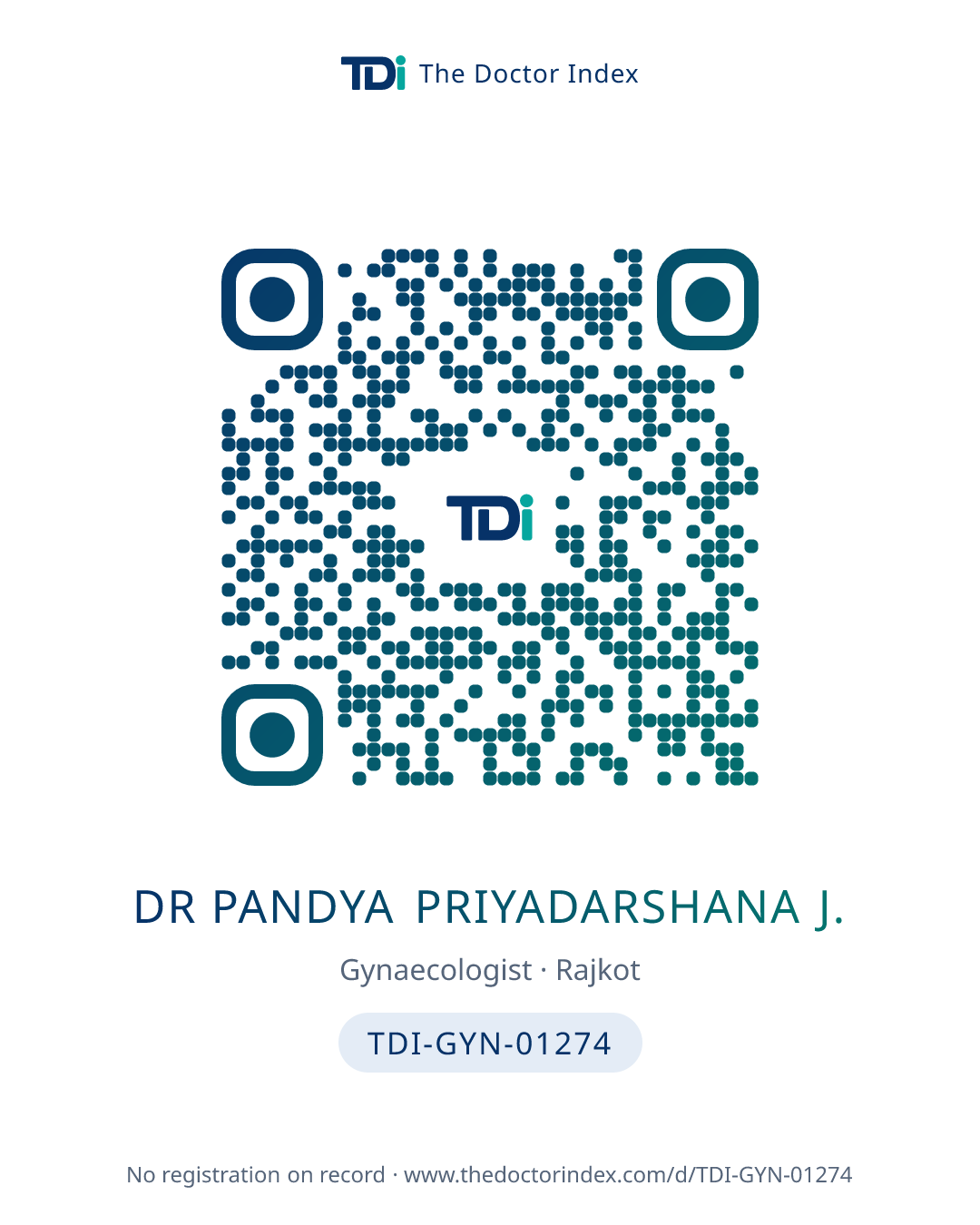 QR card for Dr Pandya Priyadarshana J., TDI-GYN-01274