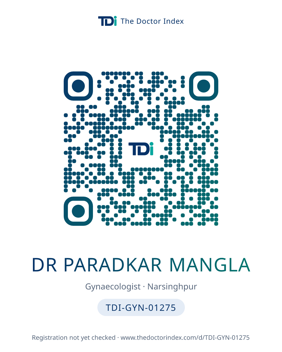 QR card for Dr Paradkar Mangla, TDI-GYN-01275