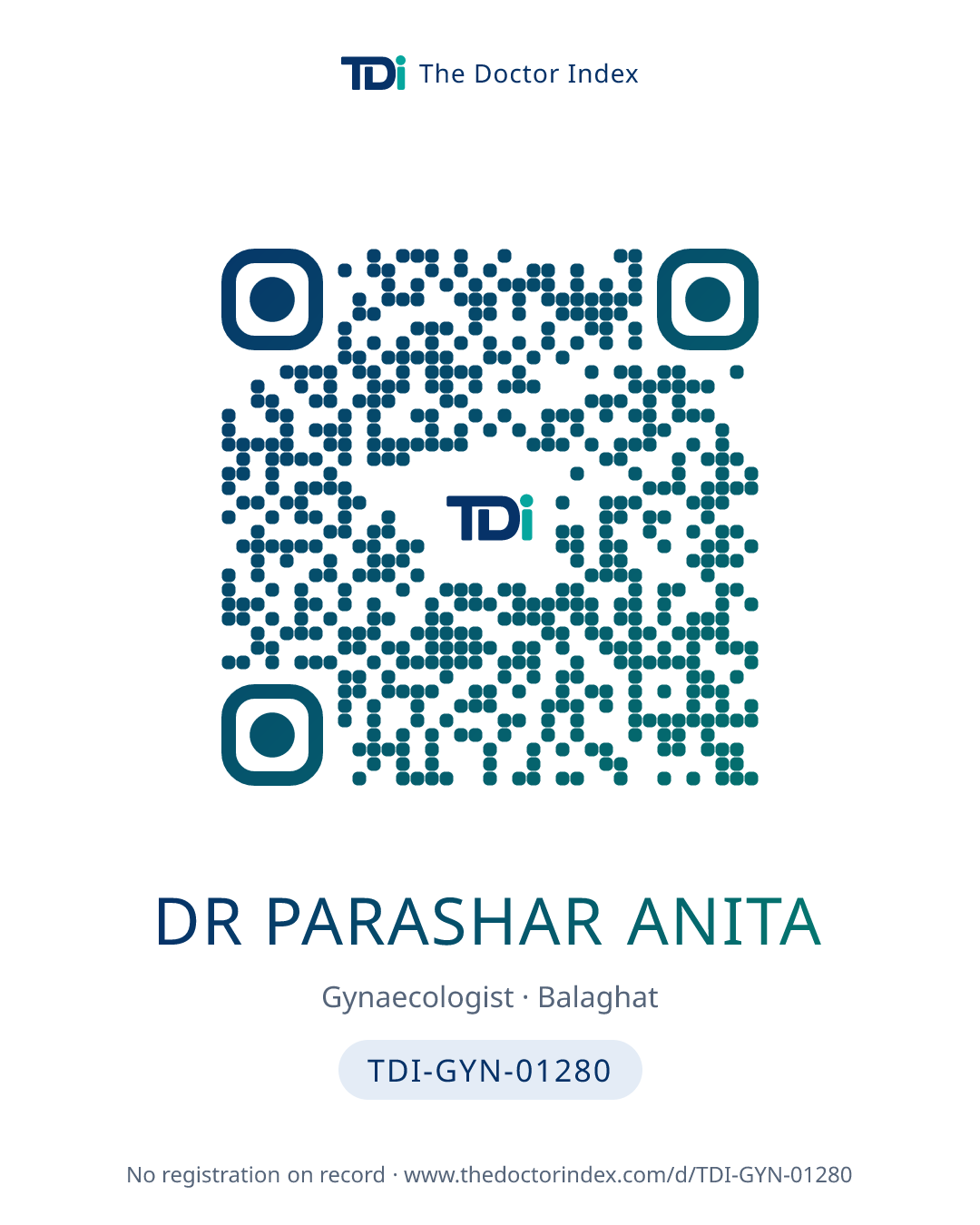 QR card for Dr Parashar Anita, TDI-GYN-01280
