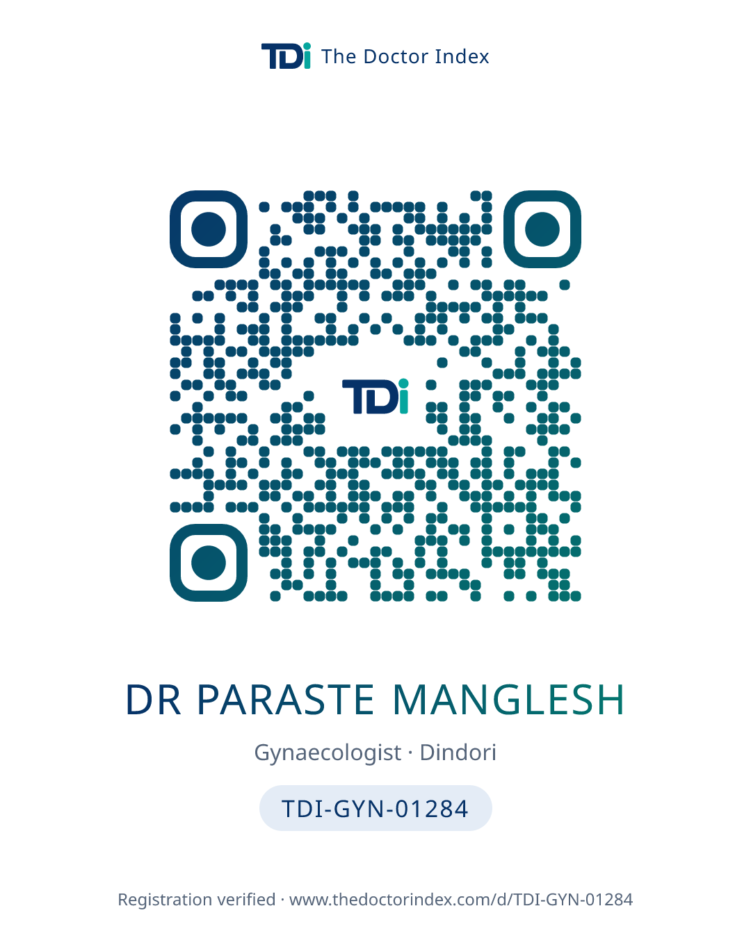 QR card for Dr Paraste Manglesh, TDI-GYN-01284