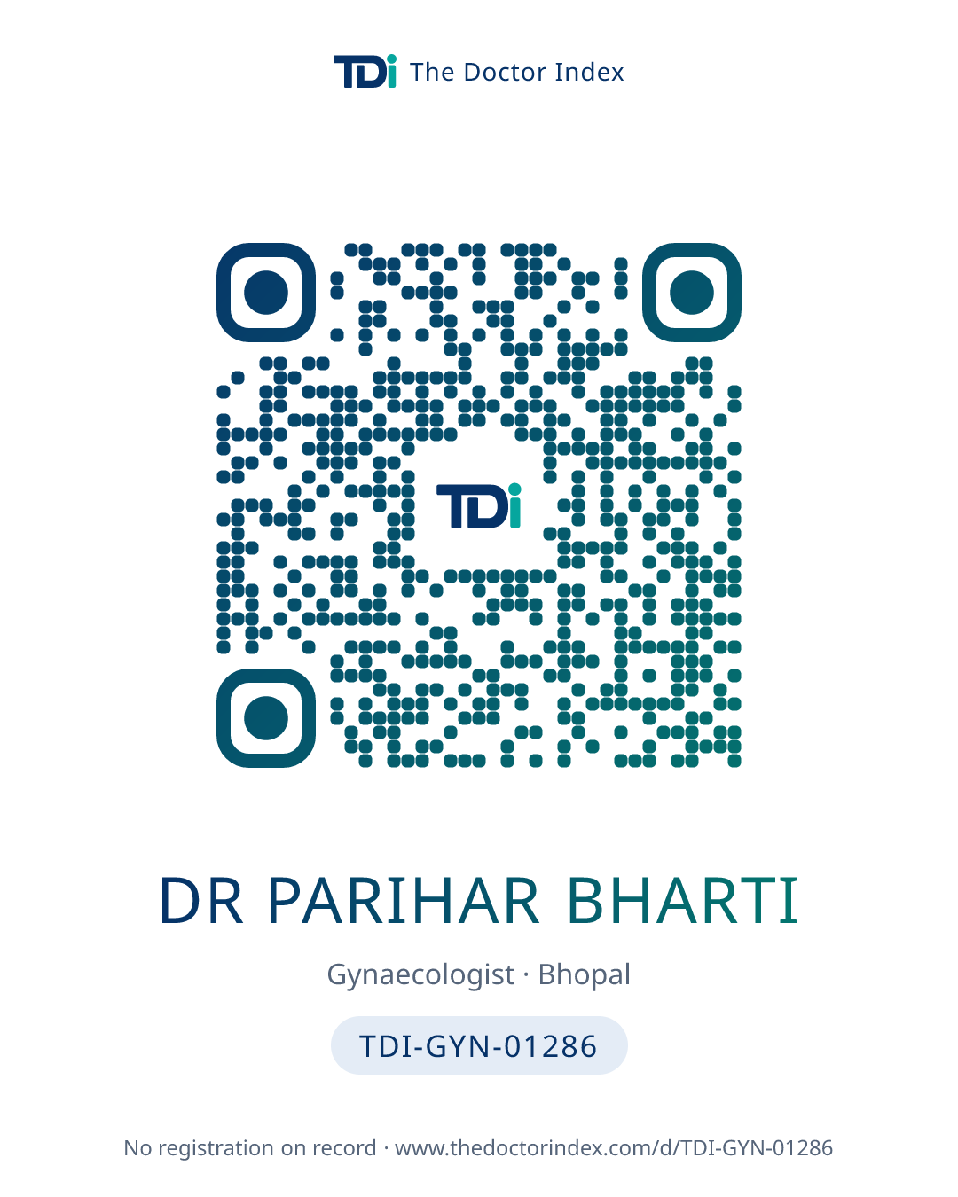 QR card for Dr Parihar Bharti, TDI-GYN-01286