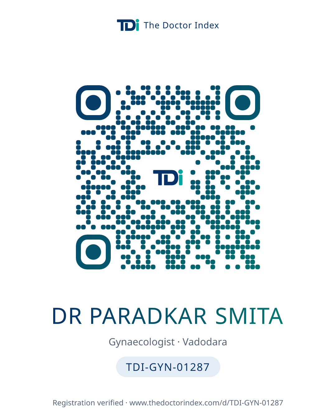 QR card for Dr Paradkar Smita, TDI-GYN-01287